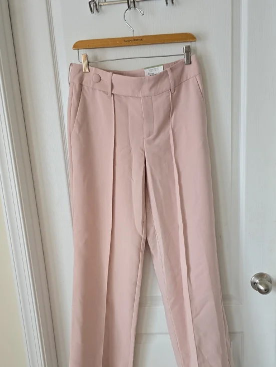 Mid-Rise Wide Leg Pleated Trousers in Soft Pink - Picture 1 of 4